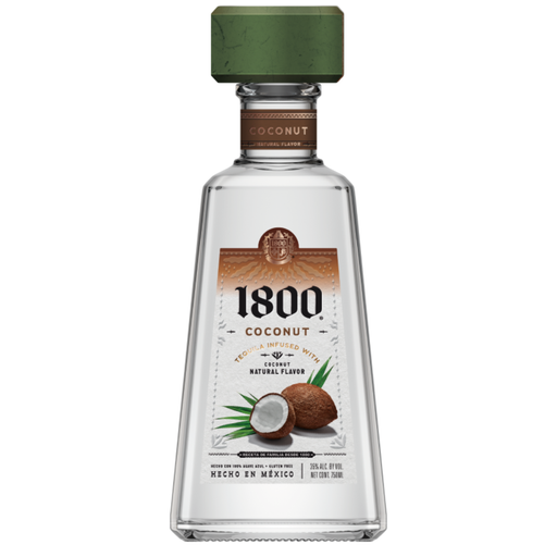 1800 Coconut flavored tequila bottle on a white background