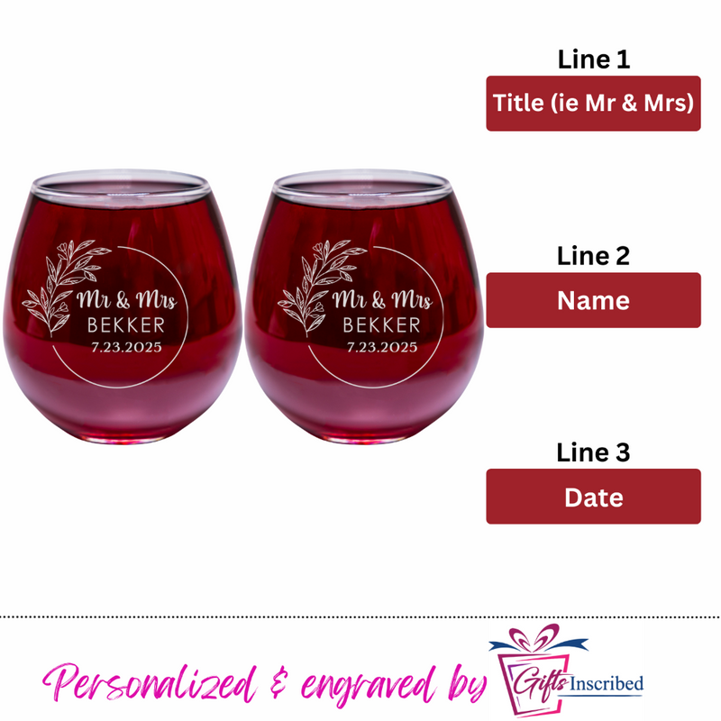 Mr & Mrs Wine Stemless Design 1