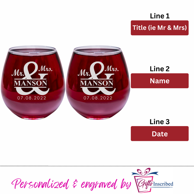 Mr & Mrs Wine Stemless Design 3
