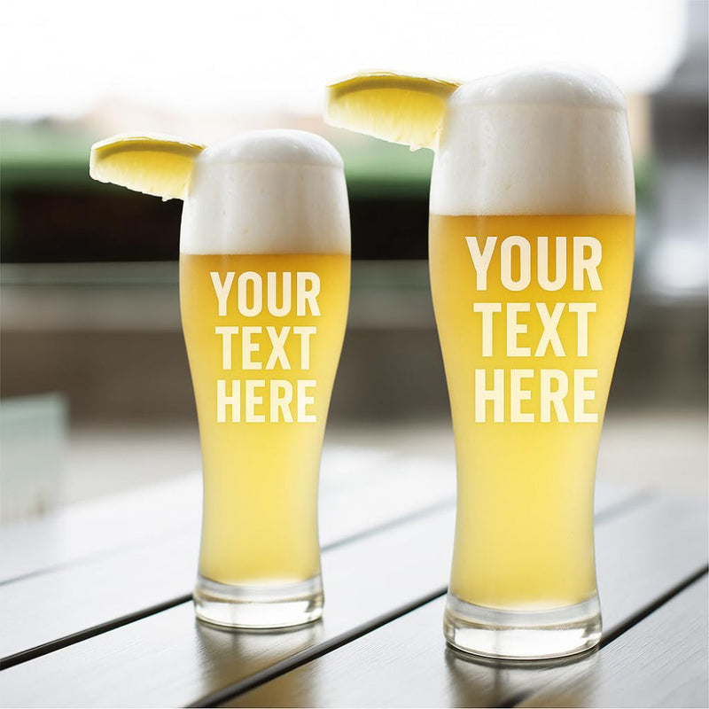 Two glasses of beer with 'Your Text Here' text on a blurred background