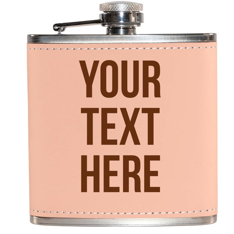 Pink flask with 'Your Text Here' text on a white background