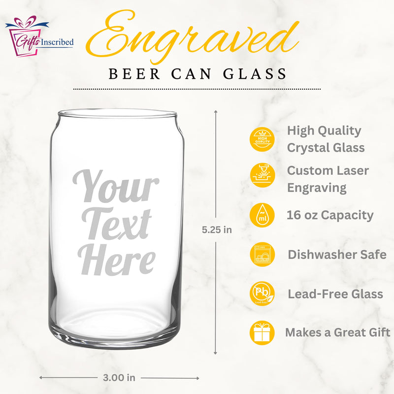 Personalized Beer Can Glass – Custom Engraved 16 oz Pint Glass Gift