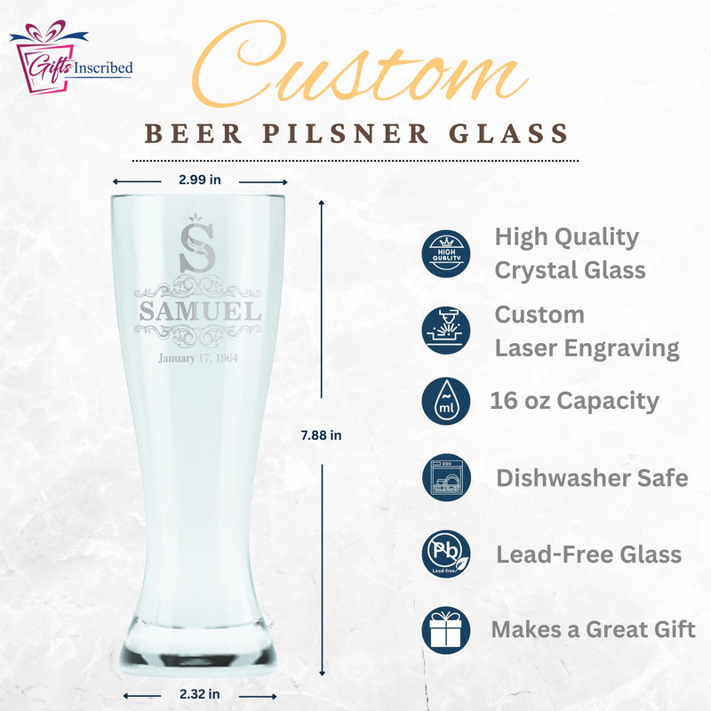 Engraved Beer Pilsner Glass