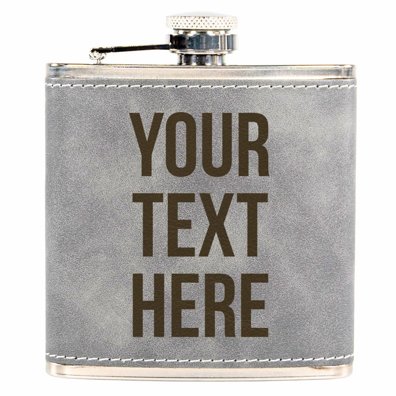 Gray flask with 'Your Text Here' text on a white background
