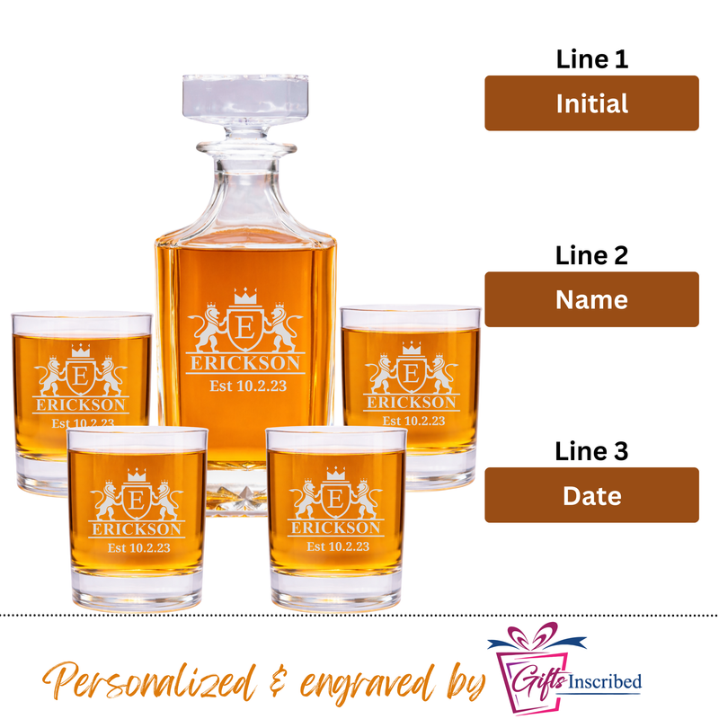 Whiskey Decanter + 4 Glasses Design 6
