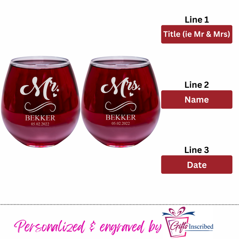 Mr & Mrs Wine Stemless Design 6