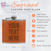 Custom text flask with engraved features on a white background