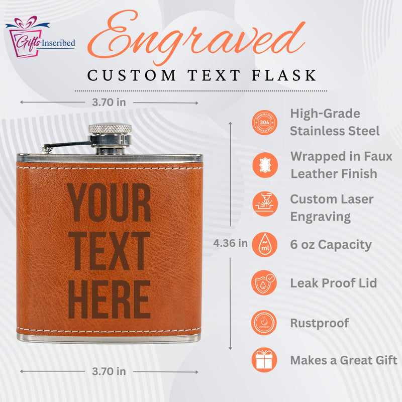 Custom text flask with engraved features on a white background