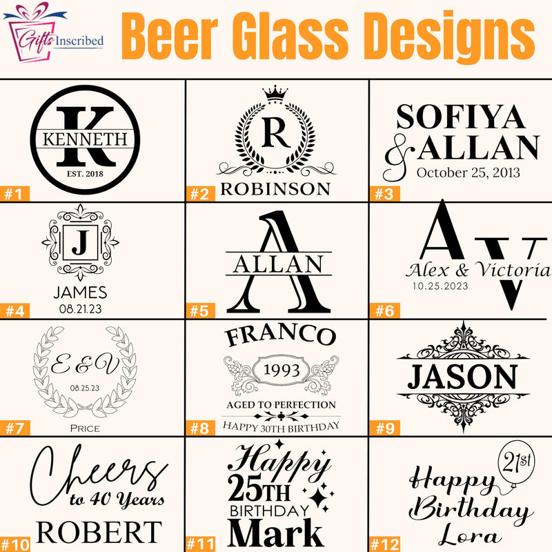 Engraved Beer Pilsner Glass