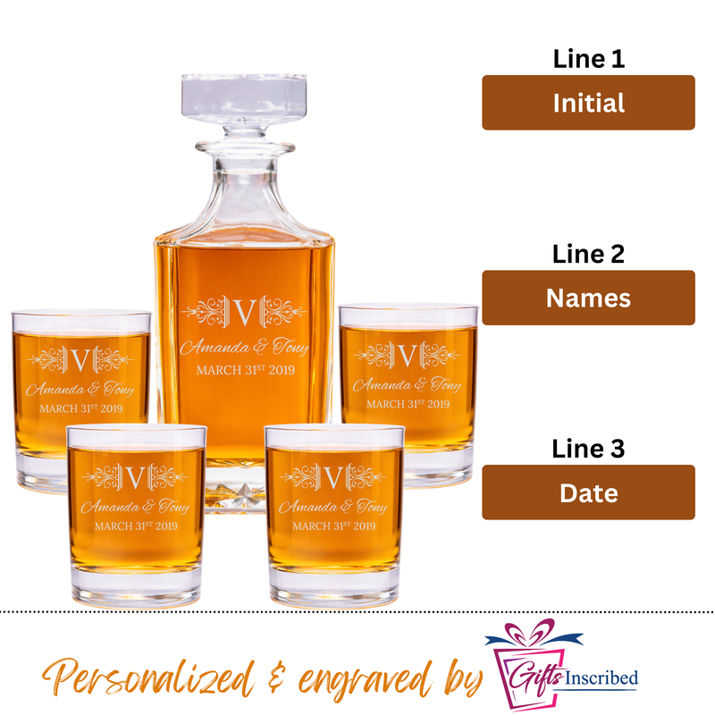 Whiskey Decanter + 4 Glasses Design 8