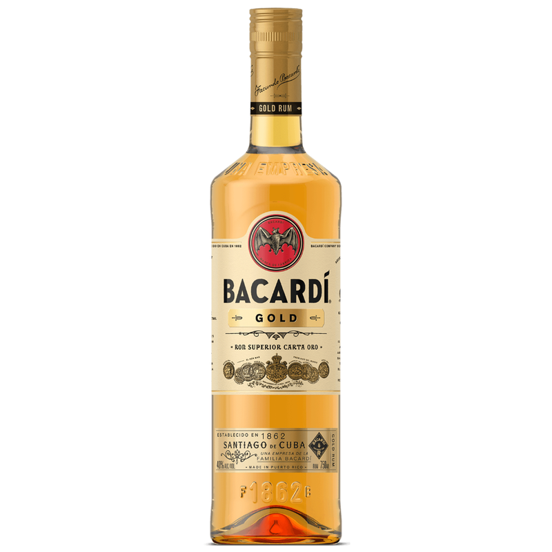 Bacardi Gold dark rum bottle on a white background