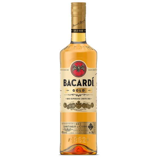 Bacardi Gold dark rum bottle on a white background