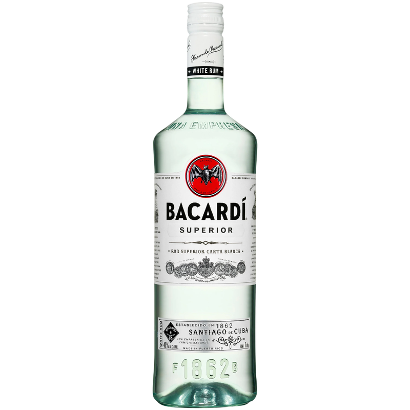 Bacardi Superior white rum bottle on a white background
