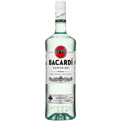 Bacardi Superior white rum bottle on a white background