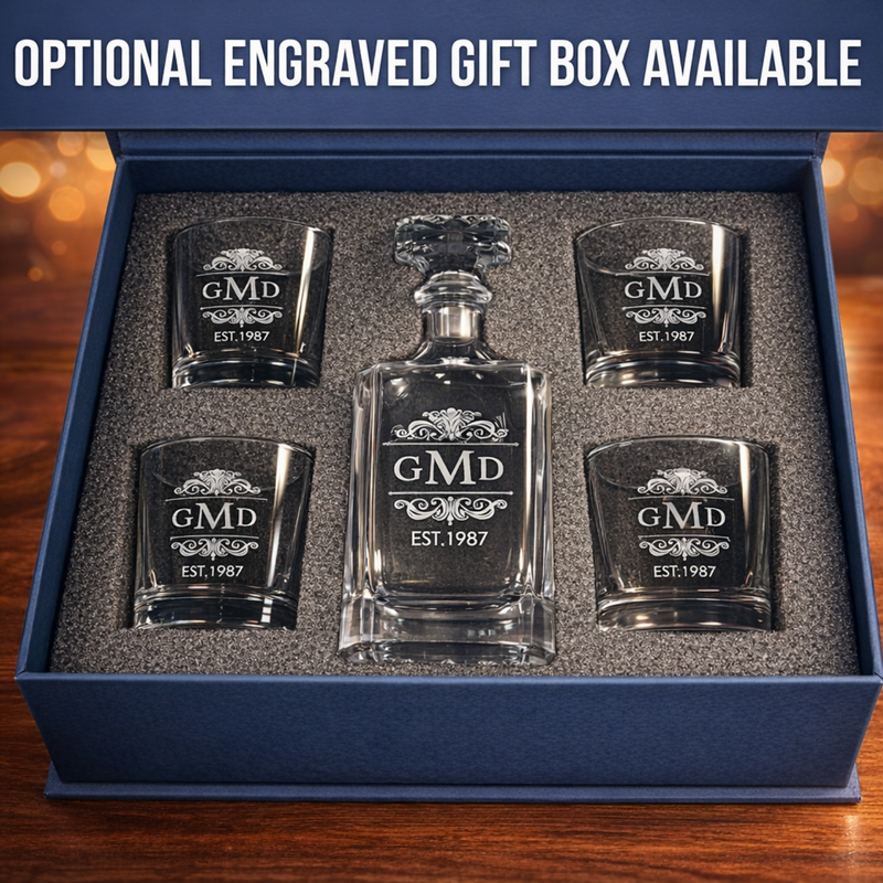 Custom Whiskey Decanter & 4 Glasses Set
