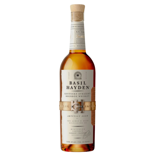 Bottle of Basil Hayden Kentucky Straight Bourbon Whiskey on a white background
