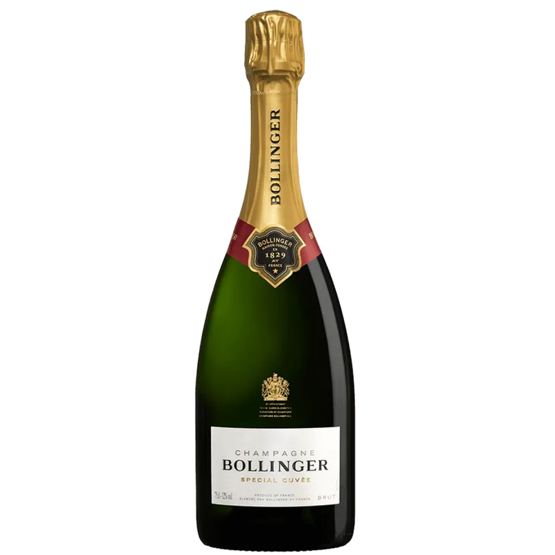 Bollinger champagne bottle on a white background