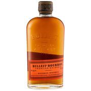 Bottle of Bulleit Bourbon Frontier Whiskey on a white background