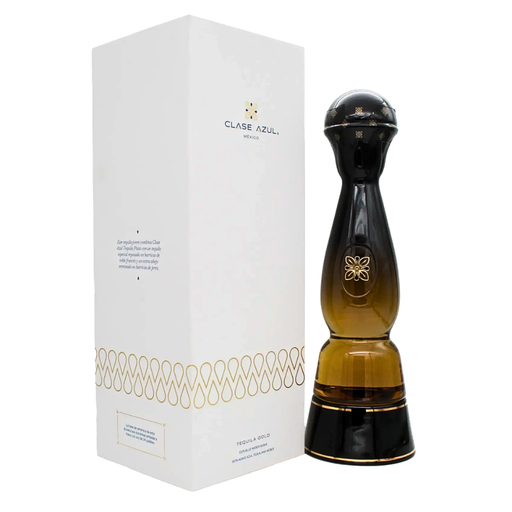 Clase Azul Gold tequila bottle and packaging on a white background