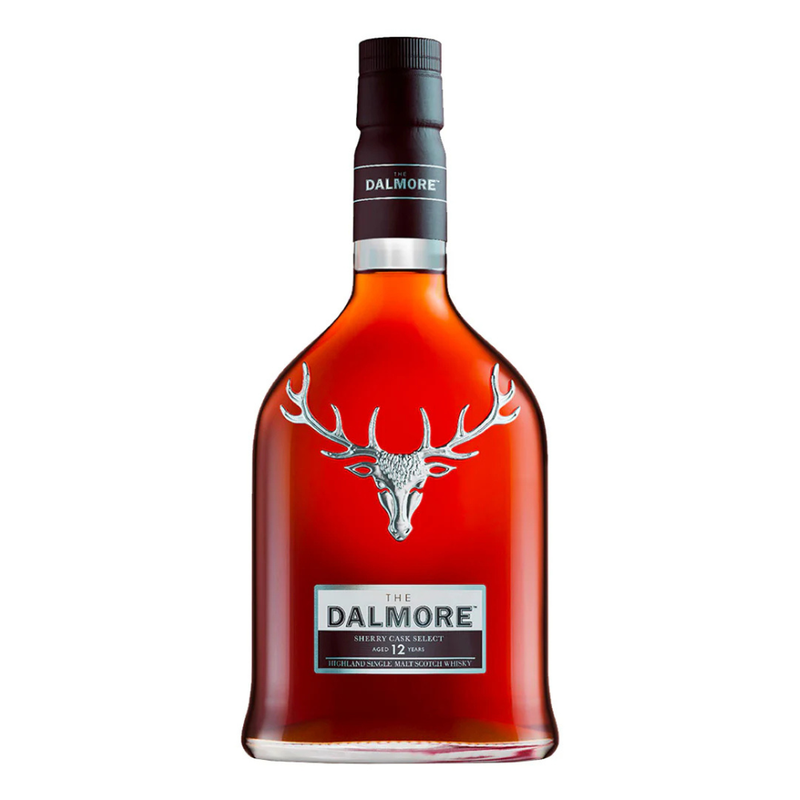 Bottle of The Dalmore whisky on a white background