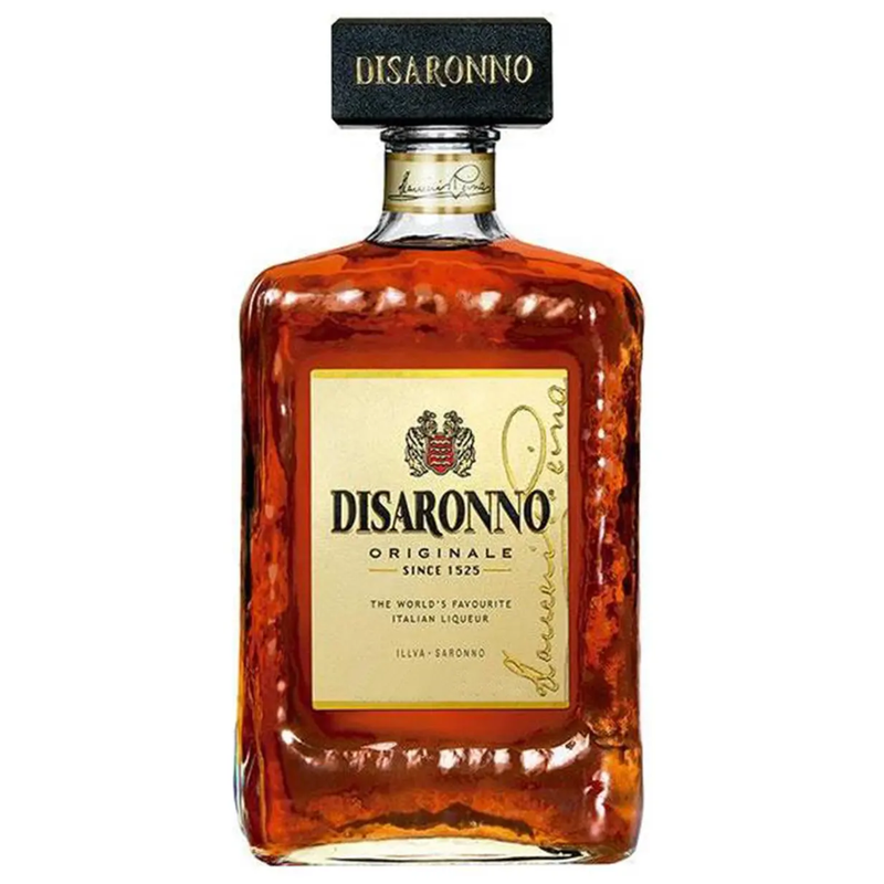 Disaronno Amaretto Liqueur bottle on a white background