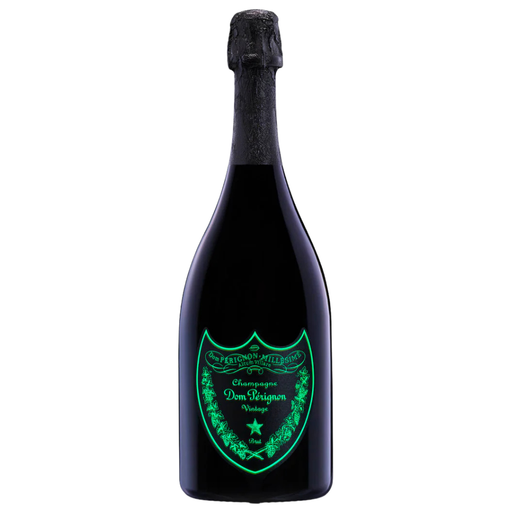 Dom Perignon Brut Luminous Champagne bottle with green label on a white background