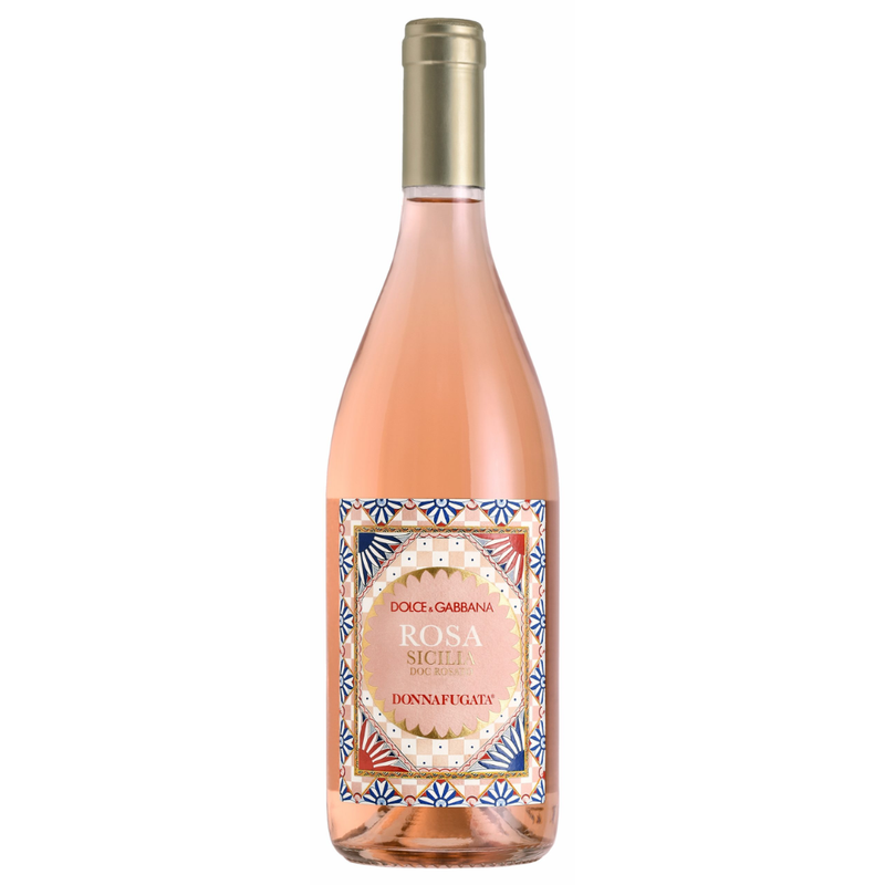 Bottle of Dolce & Gabbana Rosa Sicilia wine on a white background
