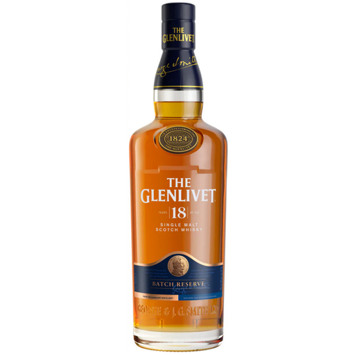 The Glenlivet 18-year-old single malt Scotch whisky bottle on a white background