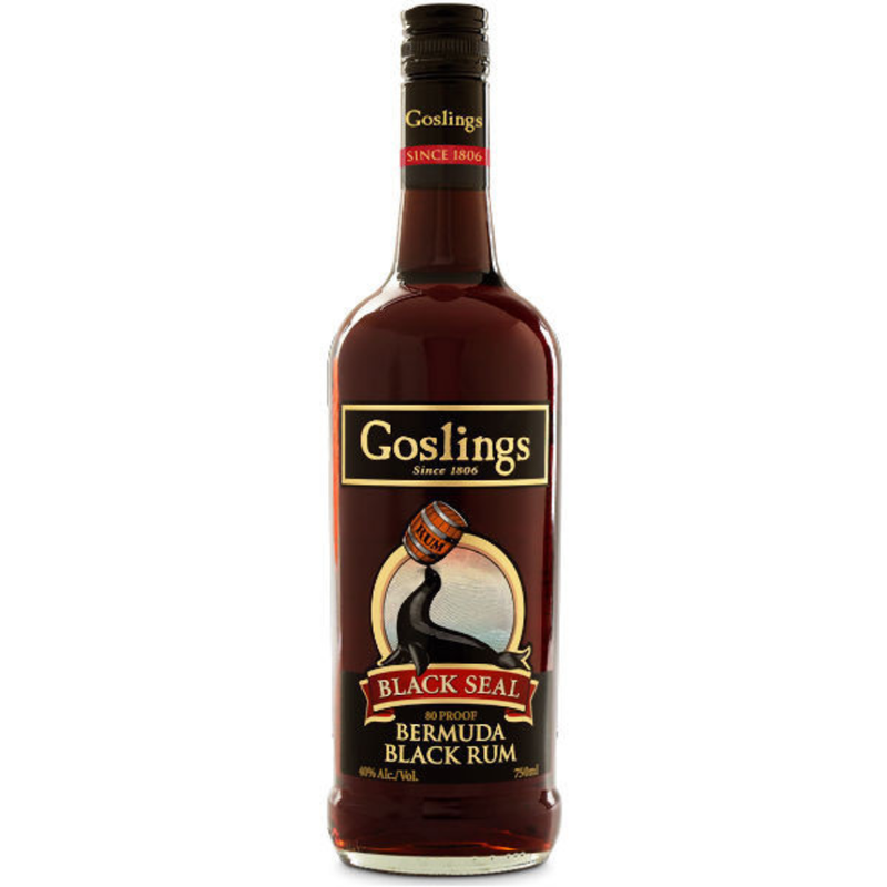 Bottle of Goslings Black Seal Bermuda Black Rum on a white background