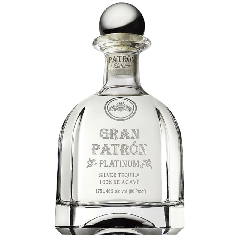 Gran Patron Platinum silver tequila bottle on a white background