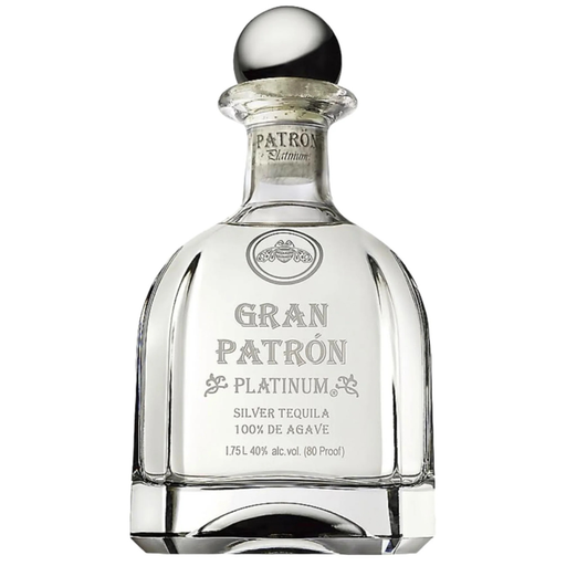 Gran Patron Platinum silver tequila bottle on a white background