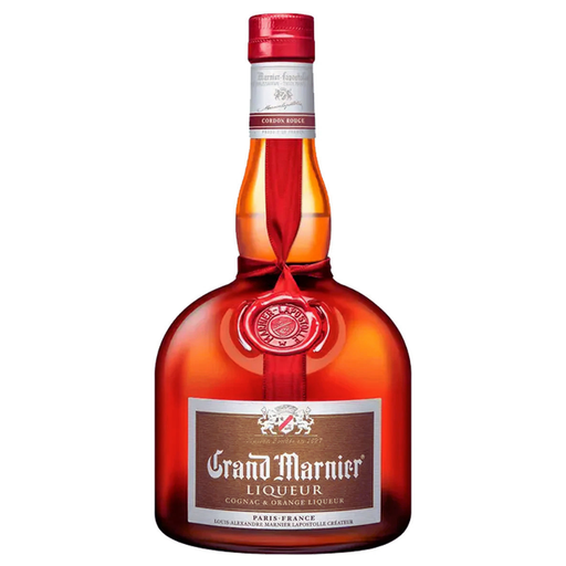 Bottle of Grand Marnier liqueur on a white background