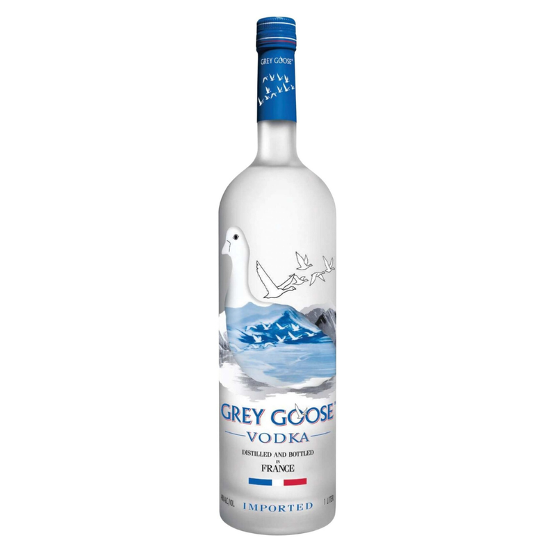 Grey Goose vodka bottle on a white background