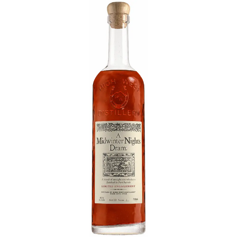 Bottle of 'A Midwinter Night's Dram' with a white label on a white background