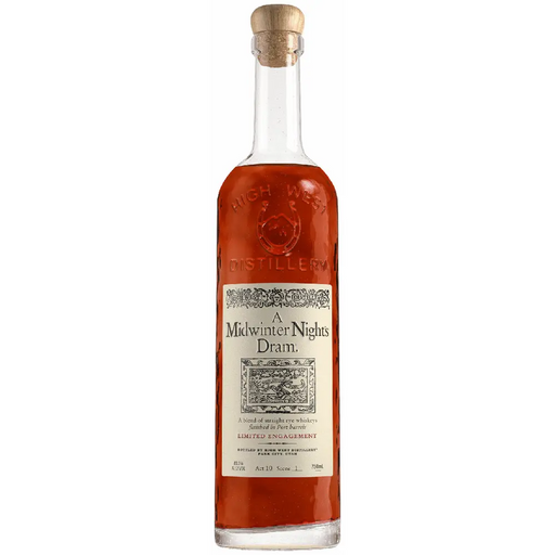 Bottle of 'A Midwinter Night's Dram' with a white label on a white background