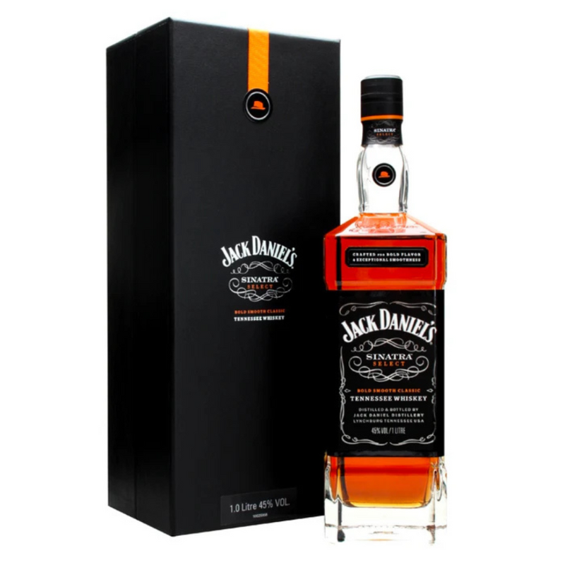 Jack Daniel's Sinatra Select whiskey bottle and packaging on a white background