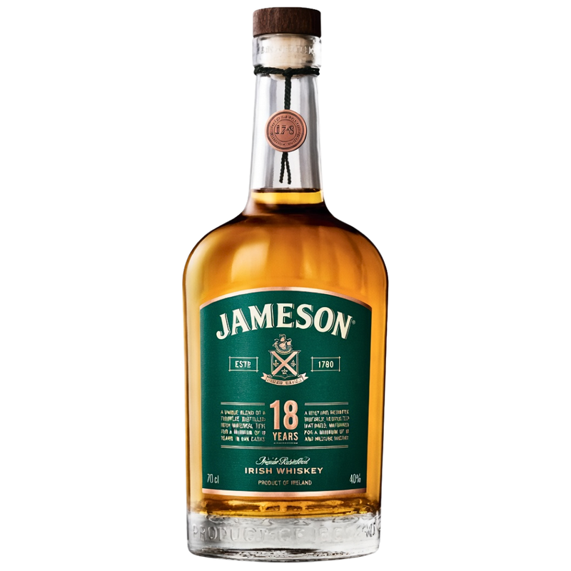 Jameson 18 Year Old Blended Irish Whiskey Bottle White Background