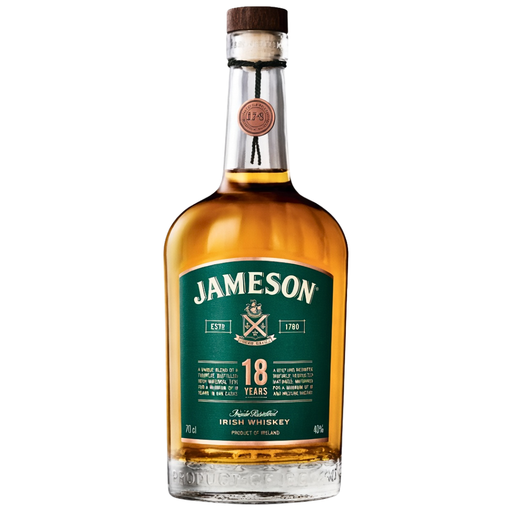 Jameson 18 Year Old Blended Irish Whiskey Bottle White Background