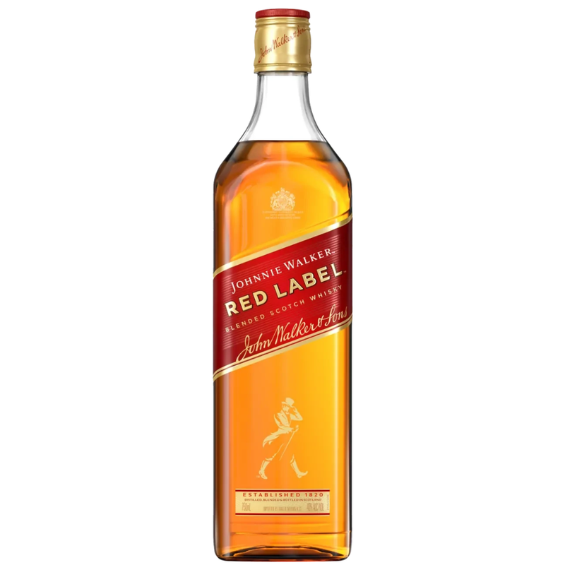 Johnnie Walker Red Label whisky bottle on a white background