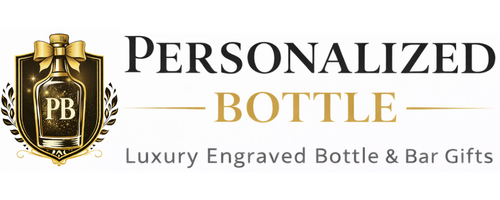 Logo for Personalized Bottle, featuring a bottle with 'PB' and text about luxury engraved bottle & bar gifts.