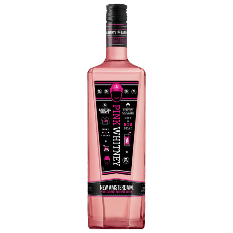 Pink bottle of New Amsterdam Pink Whitney on a white background