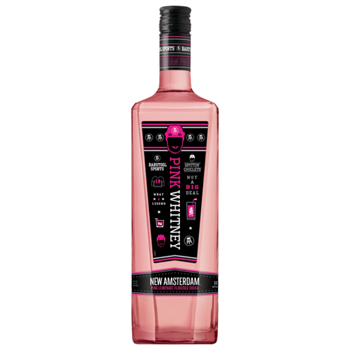 Pink bottle of New Amsterdam Pink Whitney on a white background