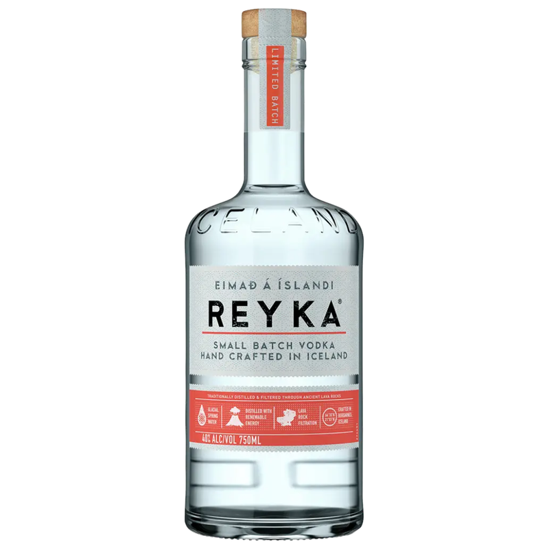 Reyka vodka bottle on a white background