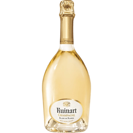 Bottle of Ruinart champagne on a white background