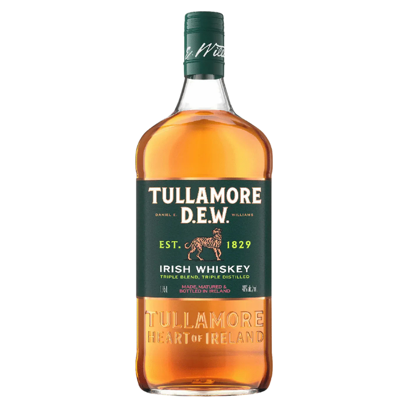 Tullamore D.E.W. Irish whiskey bottle on a white background
