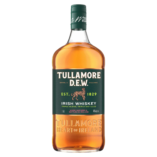 Tullamore D.E.W. Irish whiskey bottle on a white background