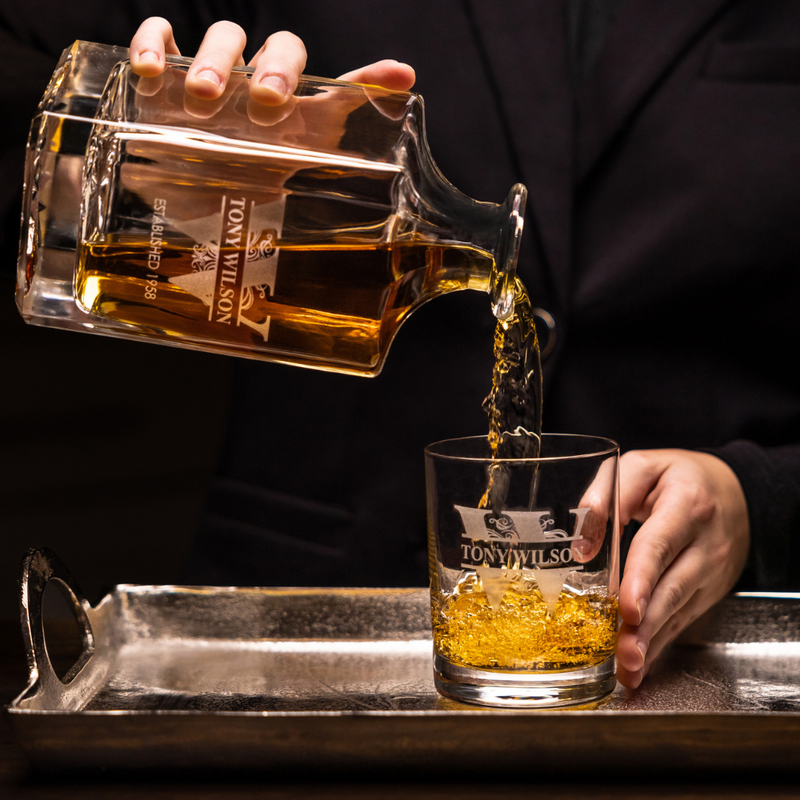 Engraved Whiskey Decanter Set with 2 Glasses