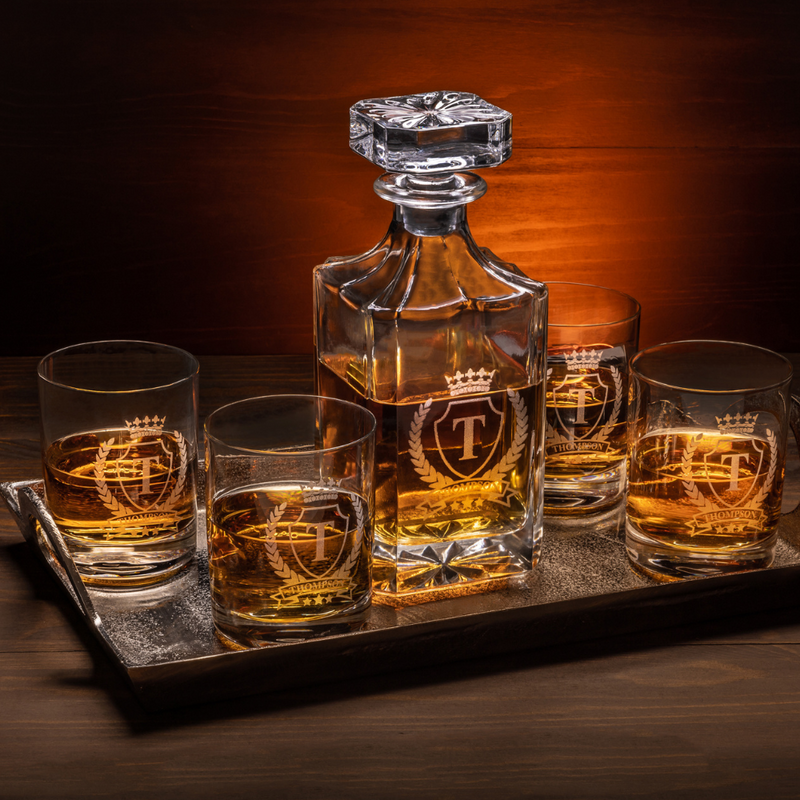 Custom Whiskey Decanter & 4 Glasses Set