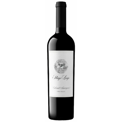 Wine bottle with 'Stag's Leap' label on a white background
