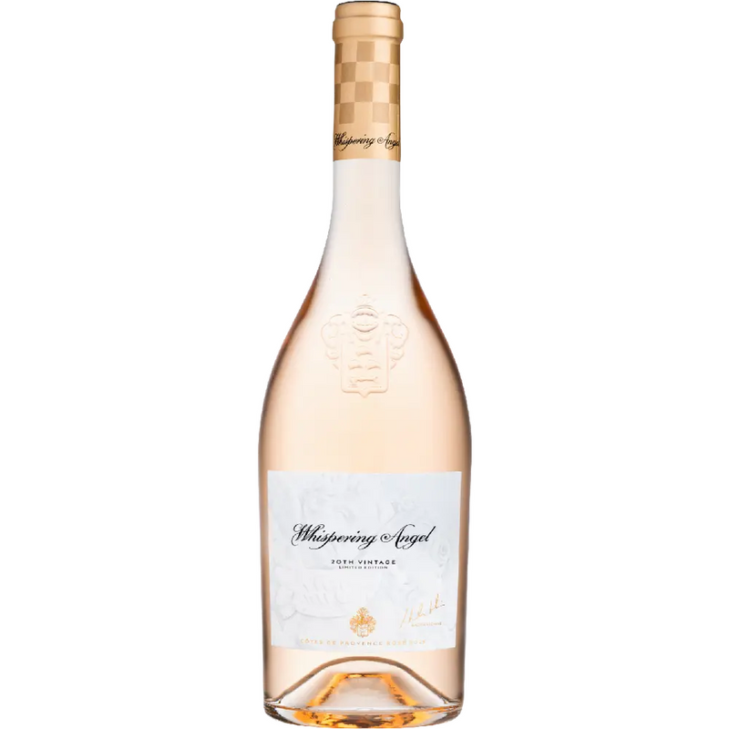 Bottle of Whispering Angel Rosé wine on a white background
